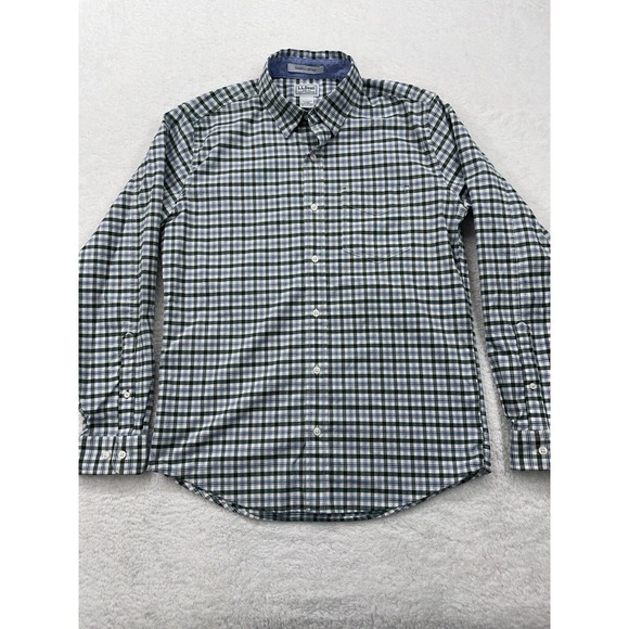 L.L. Bean Shirt Mens Small Green Blue Plaid Long Sleeve Pocket Button Coolmax - Picture 1 of 11